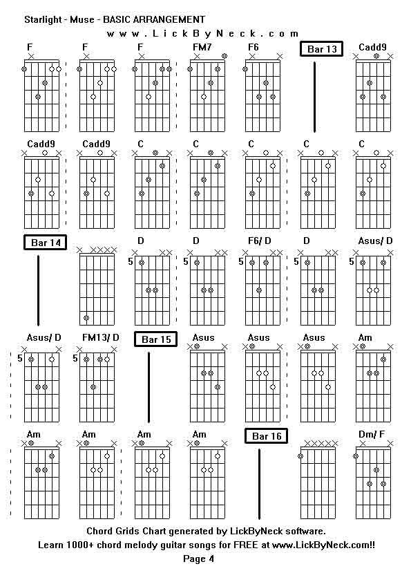 Chord Grids Chart of chord melody fingerstyle guitar song-Starlight - Muse - BASIC ARRANGEMENT,generated by LickByNeck software.